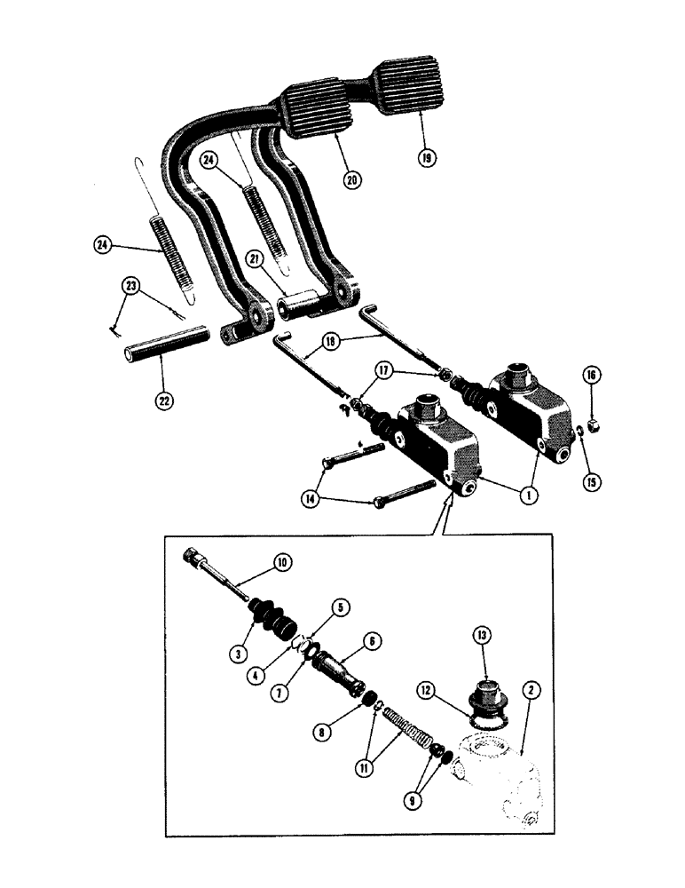 Схема запчастей Case 600 - (086) - TRANSMISSION CONTROL SYSTEM, BRAKE PEDALS, MASTER CYLINDERS, LINKAGE (03) - TRANSMISSION