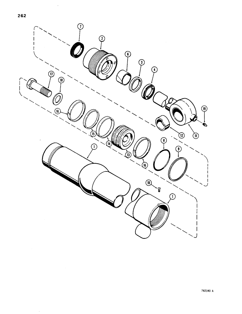 Схема запчастей Case 1450 - (262) - G100970 DOZER ANGLE CYLINDER, TUBE IS STAMPED WITH CYLINDER PN (08) - HYDRAULICS