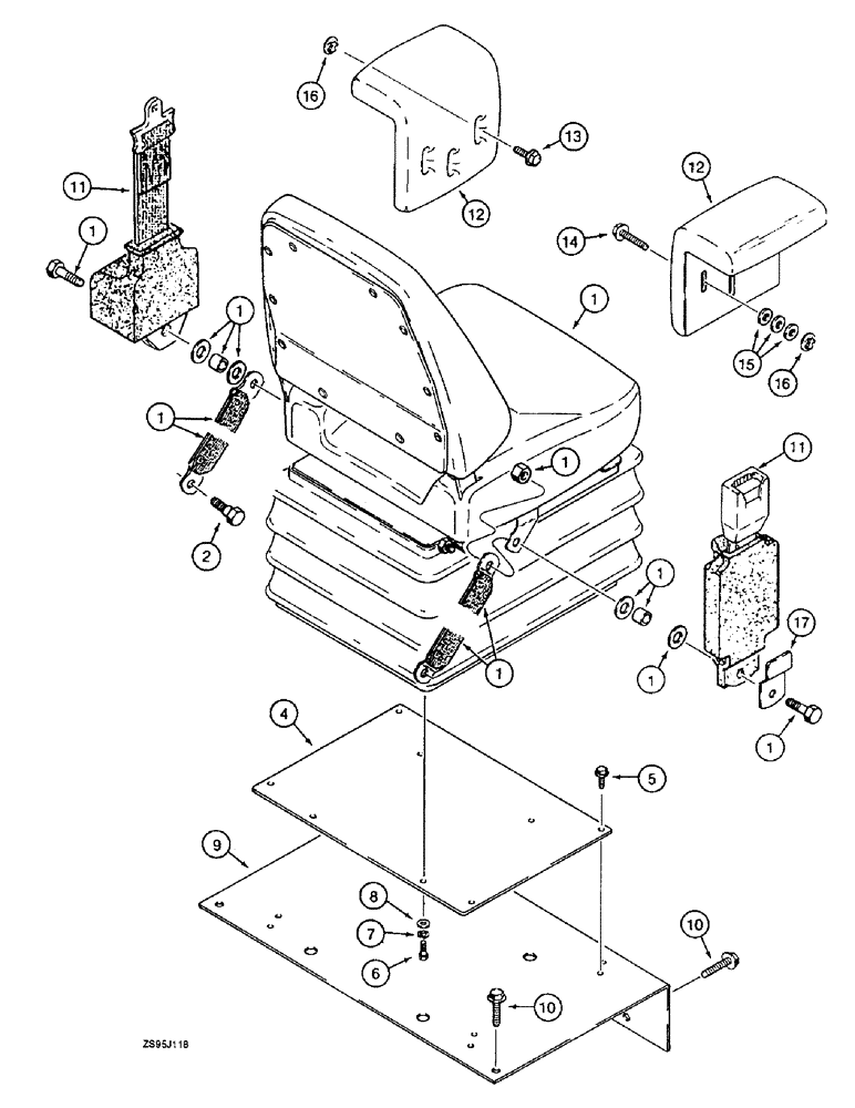 Схема запчастей Case 550E - (9-24) - SUSPENSION SEAT MOUNTING, ARMRESTS, AND SEAT BELT (09) - CHASSIS/ATTACHMENTS