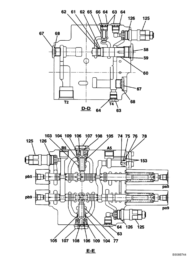 Схема запчастей Case CX80 - (08-65) - CONTROL VALVE - 2ND OPTION - (KAJ5077) 6 OF 8 (08) - HYDRAULICS