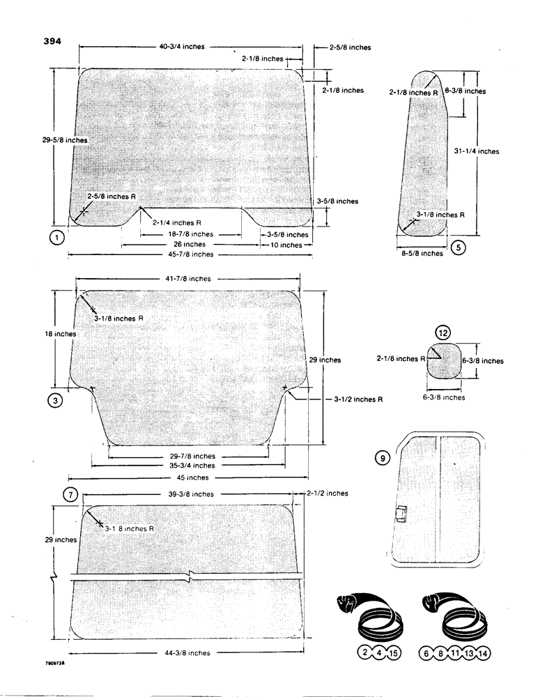 Схема запчастей Case 850B - (394) - CAB GLASS, U.S. DIMENSIONS (05) - UPPERSTRUCTURE CHASSIS