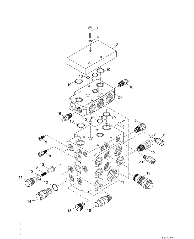 Схема запчастей Case 721E - (08-44B) - VALVE ASSY - LOADER CONTROL, THREE SPOOL (XT) - IF USED (08) - HYDRAULICS