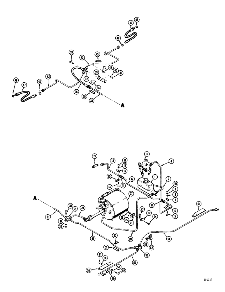 Схема запчастей Case W9B - (104) - HYDROVAC BRAKE SYSTEM, HYDRAULIC BRAKE AND CLUTCH CONTROL LINES (07) - BRAKES