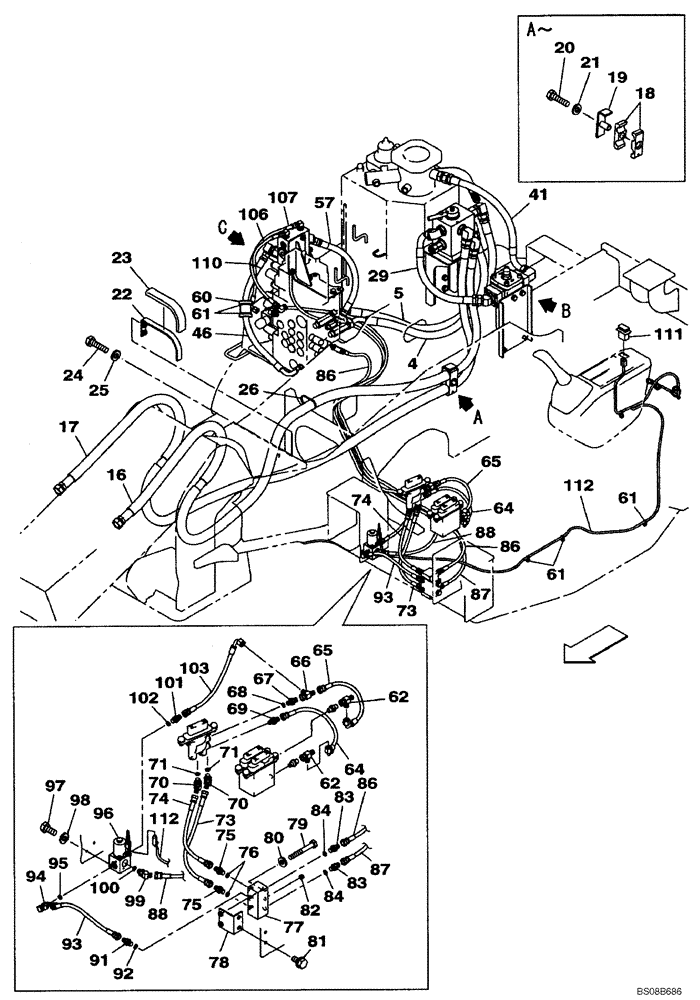 Схема запчастей Case CX80 - (08-10) - HYDRAULICS, AUXILIARY - MULTI-PURPOSE + 3 WAY VALVE (08) - HYDRAULICS