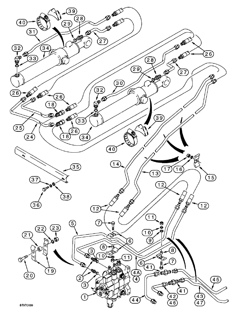 Схема запчастей Case 580SL - (8-012) - LOADER BUCKET CYLINDER HYDRAULIC CIRCUIT (08) - HYDRAULICS