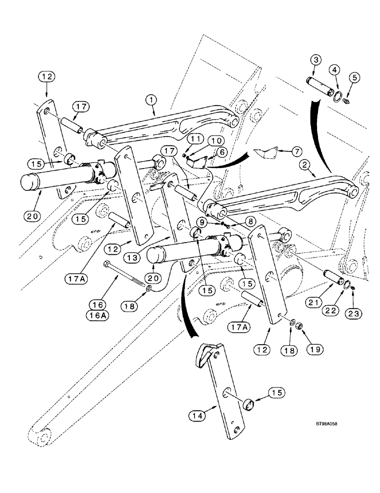 Схема запчастей Case 590SL - (9-27) - LOADER FRAME BUCKET LINKS AND BUCKET CYLINDER LINKS (09) - CHASSIS/ATTACHMENTS