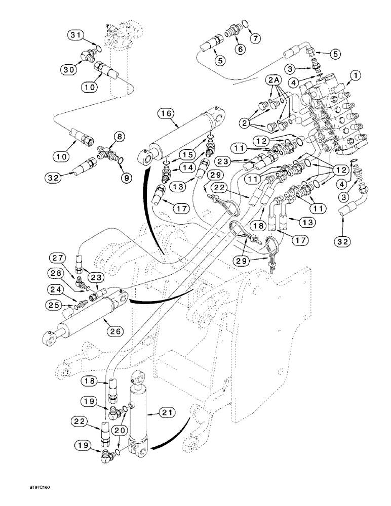 Схема запчастей Case 570LXT - (8-066) - THREE-POINT HITCH CYLINDER HYDRAULIC CIRCUIT, RETURN LINE AT BOTTOM OF HITCH VALVE (08) - HYDRAULICS