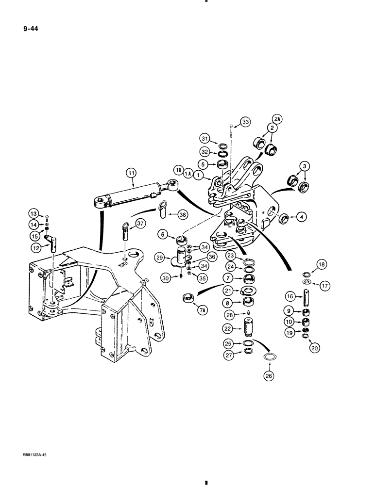 Схема запчастей Case 580K - (9-044) - BACKHOE SWING CYLINDERS AND SWING TOWER (09) - CHASSIS/ATTACHMENTS