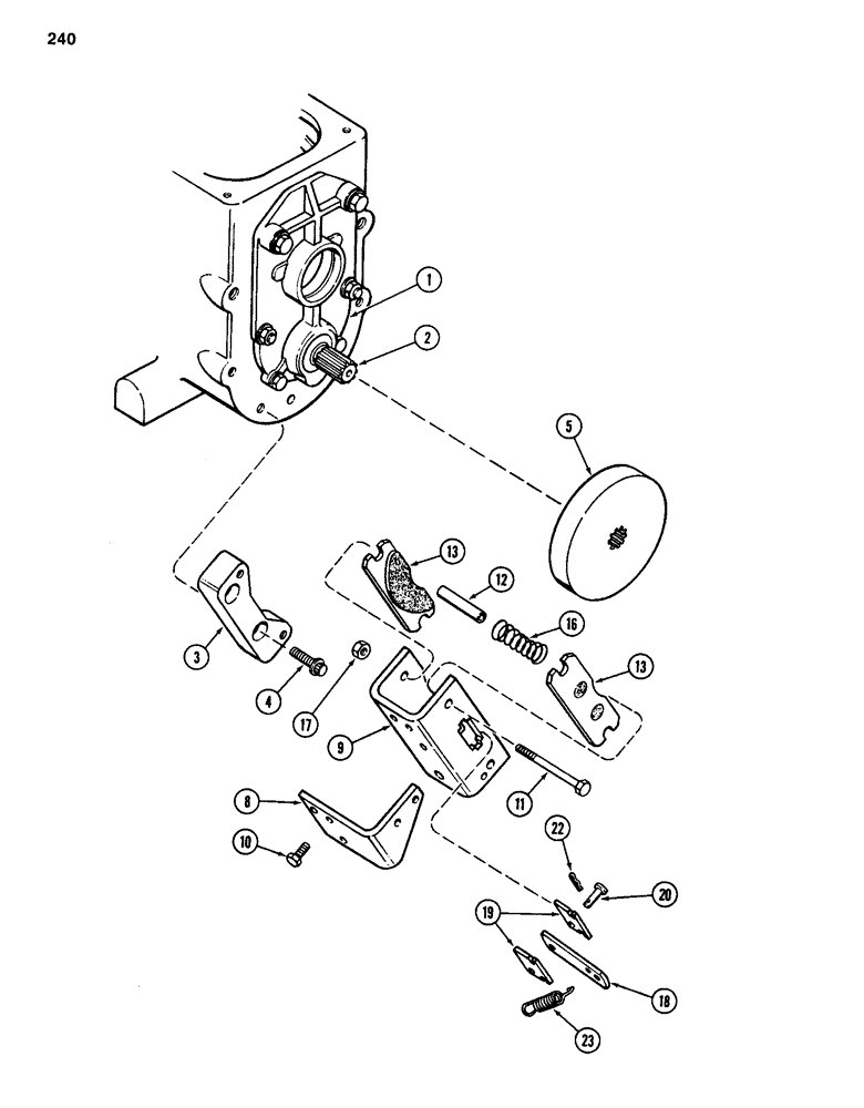 Схема запчастей Case 584D - (240) - TRANSAXLE PARK BRAKE, TWO WHEEL DRIVE, TRANSMISSION SERIAL NO. 16270319 AND AFTER (33) - BRAKES & CONTROLS