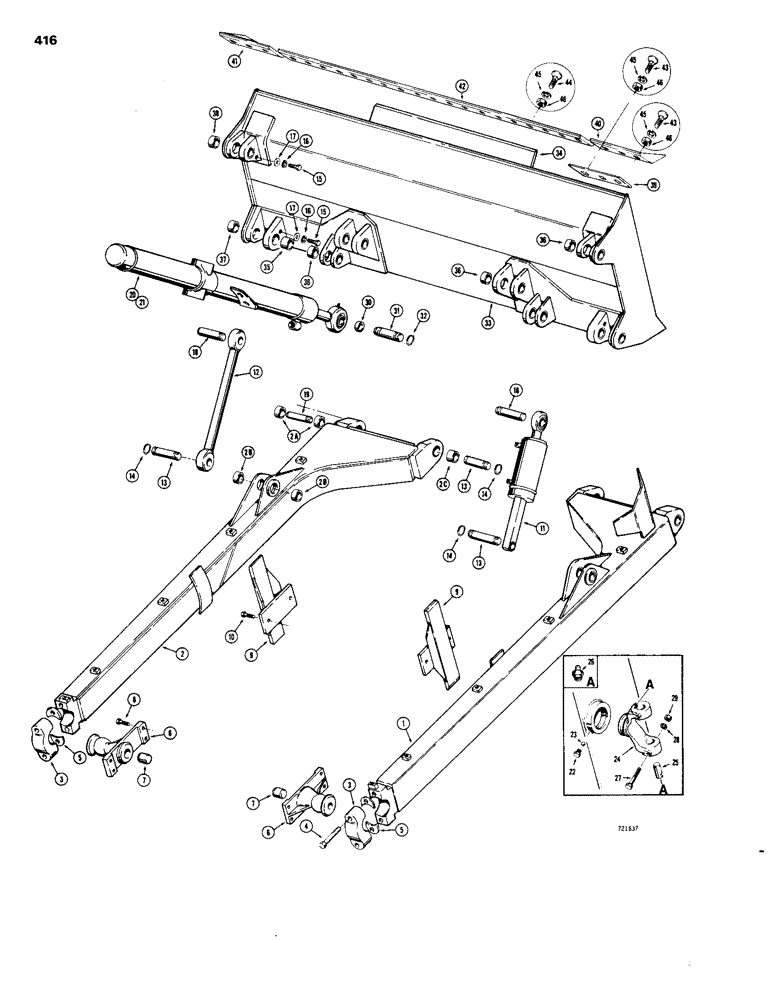 Схема запчастей Case 1150B - (416) - TILT DOZER MECHANICAL PARTS, MODELS WITH TILT HYDRAULIC LINES ON RH PUCH BEAM (05) - UPPERSTRUCTURE CHASSIS