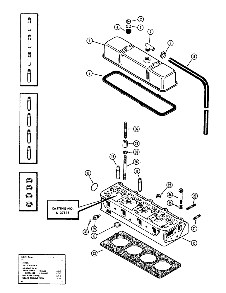 Схема запчастей Case 1700-SERIES - (036) - CYLINDER HEAD AND COVER, 188 DIESEL ENGINE, USED W/ CYLINDER HEAD BOLTS 1ST USED ENG. S/N 2711005 (10) - ENGINE