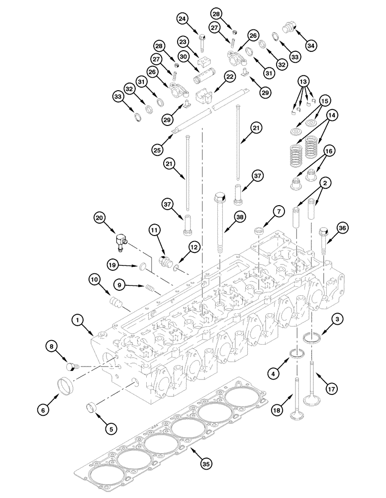 Схема запчастей Case 885 - (02-38[01]) - CYLINDER HEAD - ASSEMBLY (02) - ENGINE