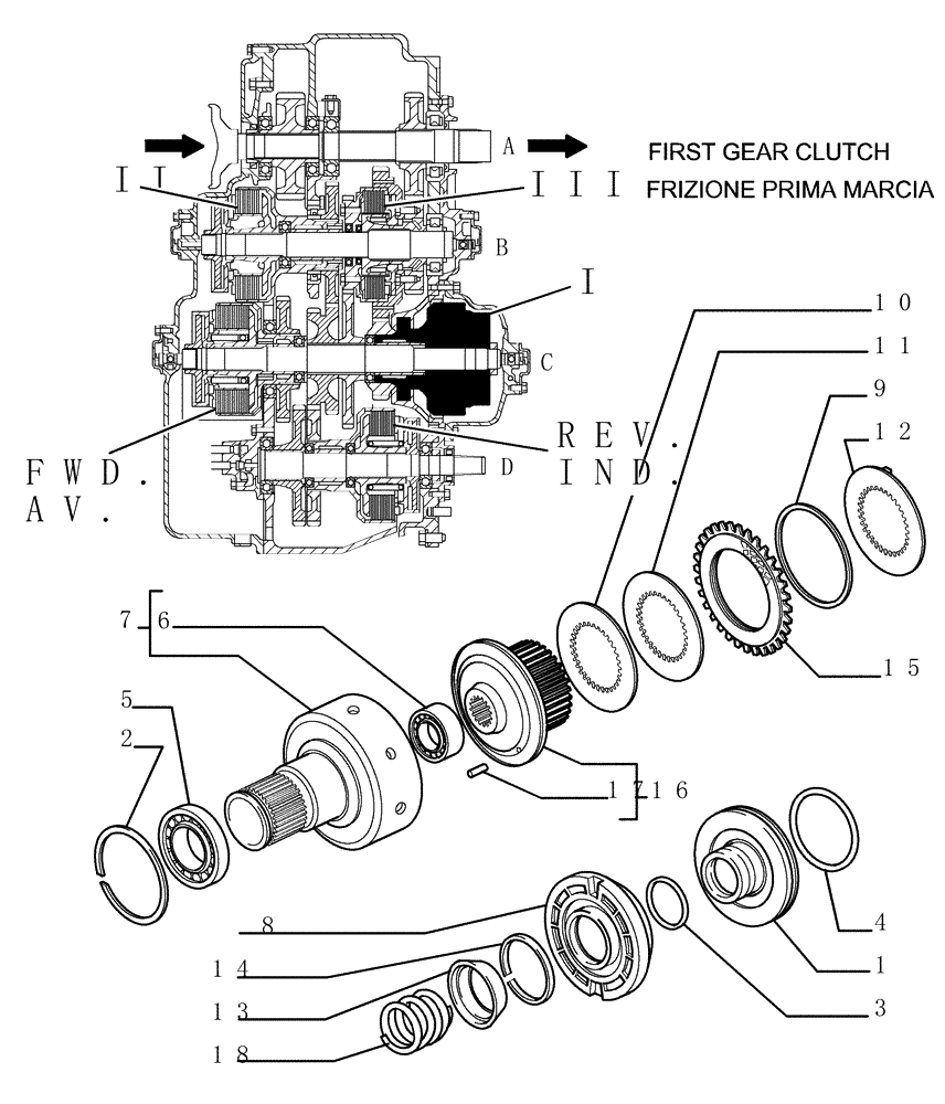 Схема запчастей Case 1850K LT - (1.211[16]) - TRANSMISSION - FIRST GEAR CLUTCH (29) - HYDROSTATIC DRIVE