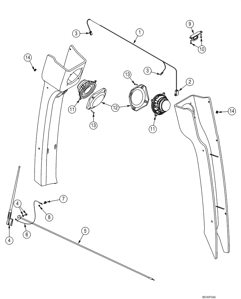 Схема запчастей Case 580M - (04-18) - ANTENNA, RADIO - HARNESS, RADIO (04) - ELECTRICAL SYSTEMS