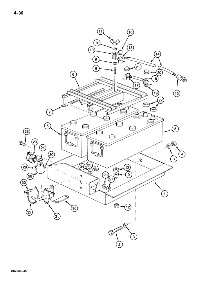 Схема запчастей Case 888 - (4-036) - BATTERIES, BATTERY MOUNTING, AND CABLES (04) - ELECTRICAL SYSTEMS