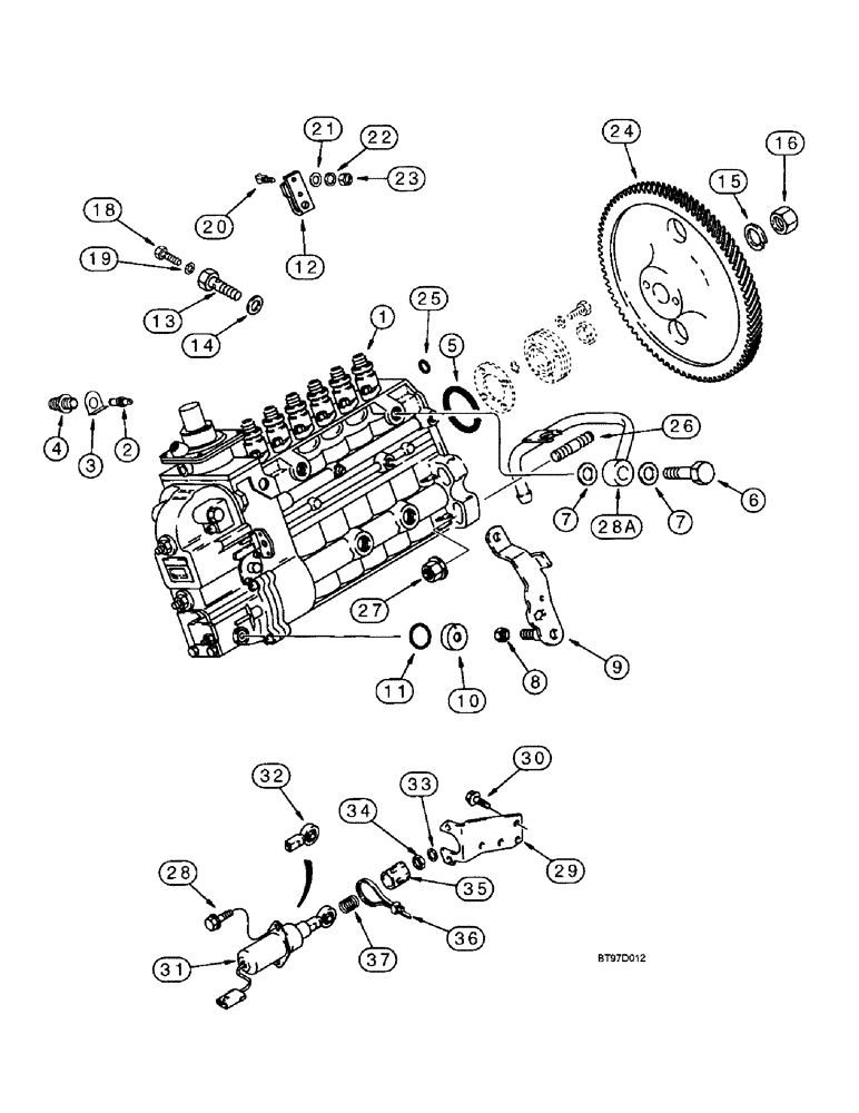 Схема запчастей Case 9040B - (3-24) - FUEL INJECTION PUMP AND DRIVE, 6T-830 EMISSIONS CERTIFIED ENGINE, P.I.N. DAC04#2001 AND AFTER (03) - FUEL SYSTEM