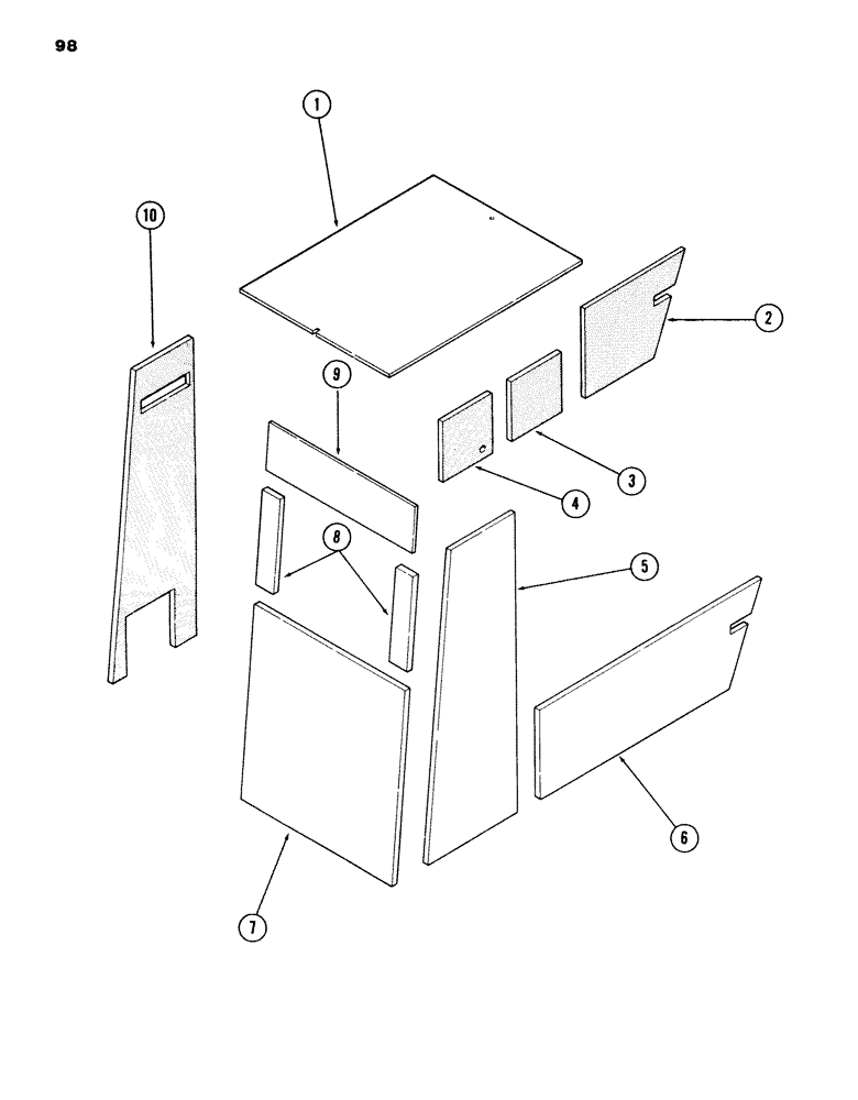 Схема запчастей Case 980B - (098) - CAB AND ATTACHING PARTS, (INSULATION), (USED ON UNITS PRIOR TO PIN 6204070) (05) - UPPERSTRUCTURE CHASSIS