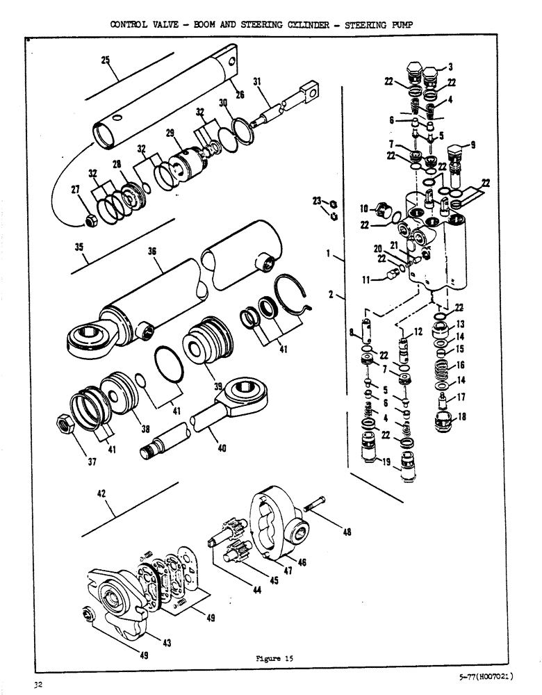 Схема запчастей Case DAVIS - (32) - CONTROL VALVE, BOOM AND STEERING CYLINDER, STEERING PUMP 