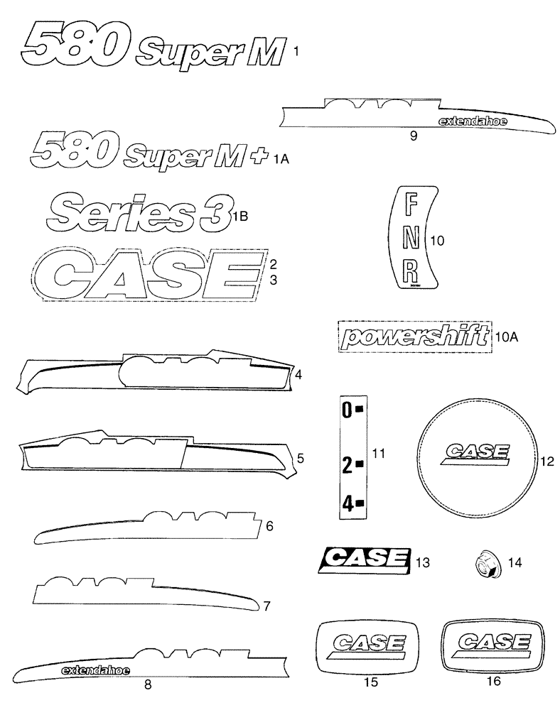 Схема запчастей Case 580SM - (90.108.01[01]) - DECALS (90) - PLATFORM, CAB, BODYWORK AND DECALS