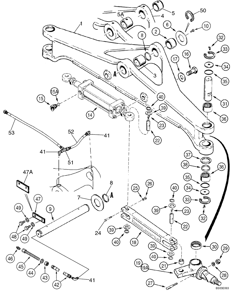 Схема запчастей Case 590SM - (05-05) - AXLE, FRONT (D148413 / 441647A1) - SPINDLES (IF USED) (05) - STEERING