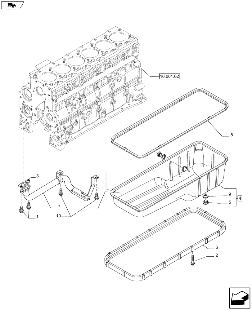 Схема запчастей Case F4HFA613A E002 - (10.102.01) - ENGINE OIL SUMP & RELATED PARTS (2853310) (10) - ENGINE