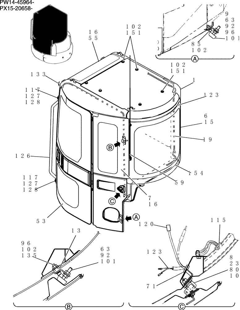 Схема запчастей Case CX36B - (180-01[1]) - CAB ASSEMBLY (05) - SUPERSTRUCTURE