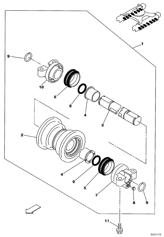 Схема запчастей Case CX130B - (05-16) - TRACK - ROLLER, UPPER (11) - TRACKS/STEERING