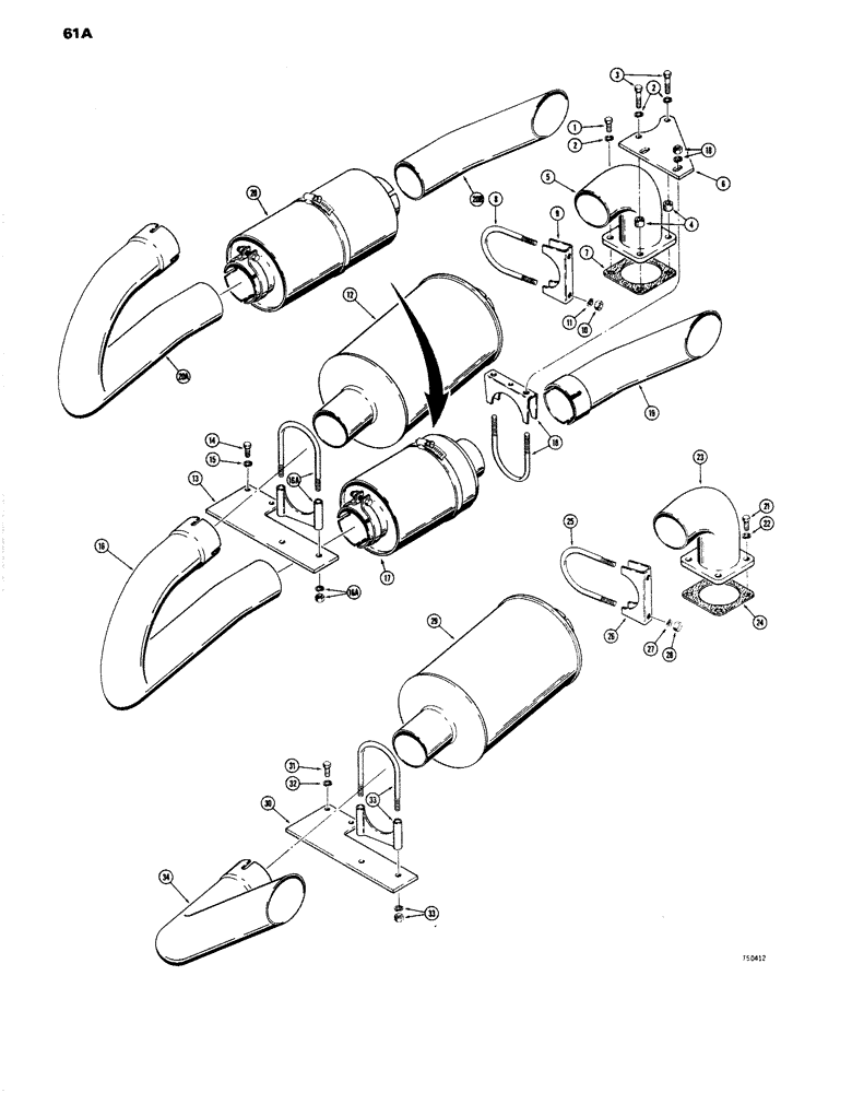 Схема запчастей Case W14 - (061A) - STANDARD AND SPARK ARRESTING MUFFLERS, BACKHOE MODELS ONLY (02) - ENGINE