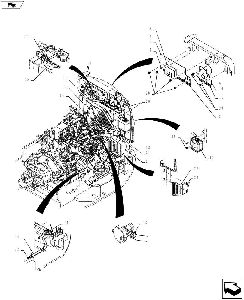 Схема запчастей Case CX55BMSR - (01-009[00]) - RADIATOR GROUP (CANOPY) (10) - ENGINE