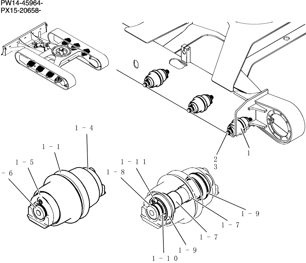 Схема запчастей Case CX36B - (366-01[1]) - ROLLER ASSEMBLY, TRACK (04) - UNDERCARRIAGE