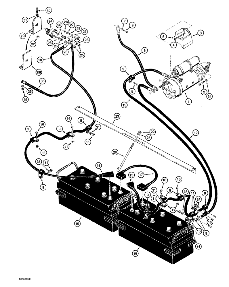 Схема запчастей Case 921 - (4-028) - STARTER, BATTERY AND BATTERY CABLES (04) - ELECTRICAL SYSTEMS