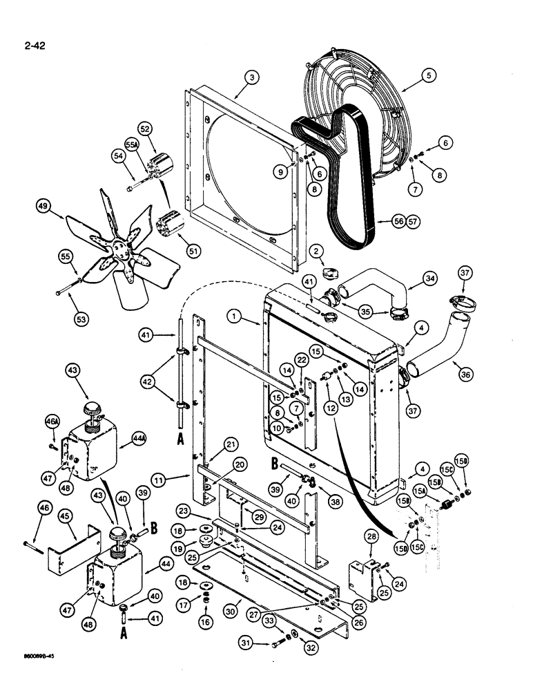 Схема запчастей Case W14B - (2-42) - RADIATOR, FAN, AND FAN BELT (02) - ENGINE