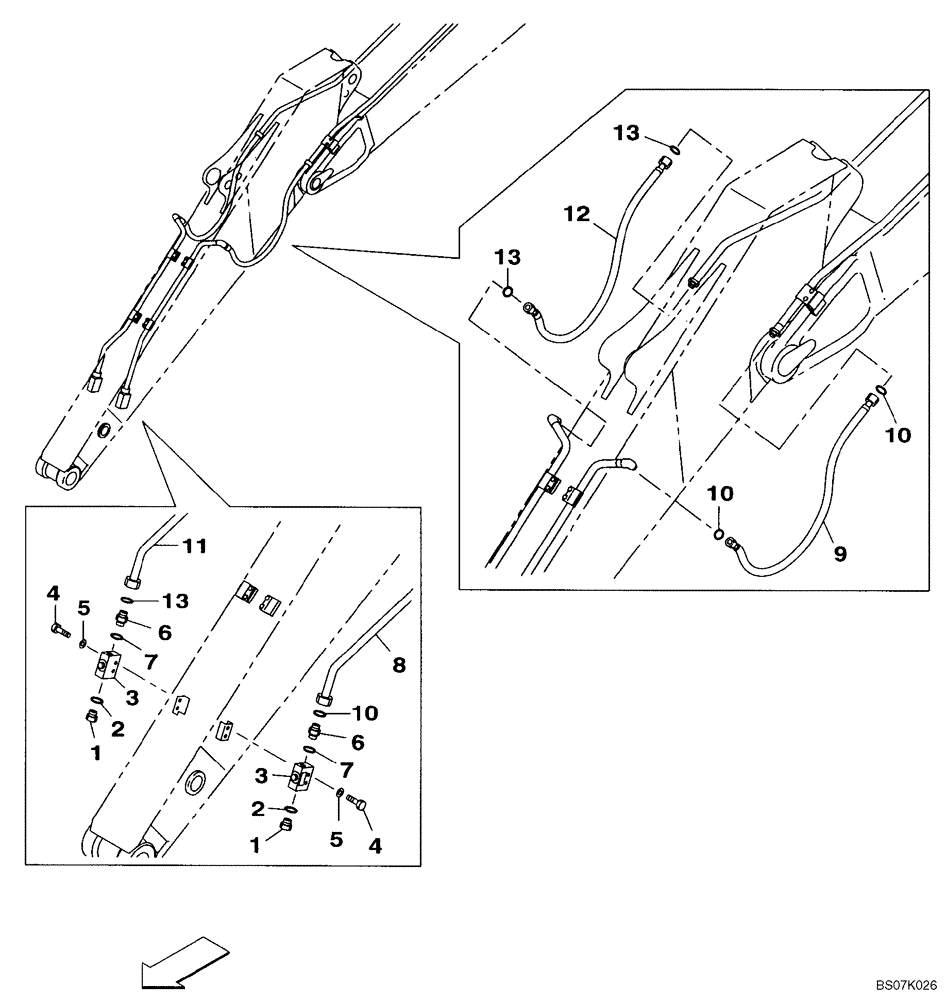 Схема запчастей Case CX130B - (08-31) - HYDRAULIC LINES - ARM (LONG) - OPTIONAL (08) - HYDRAULICS