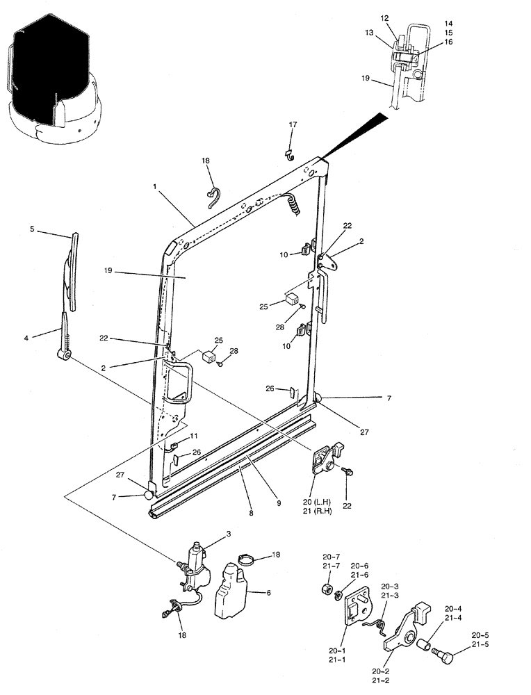 Схема запчастей Case CX27B PV13 - (01-052) - WINDOW ASSY, FR. (05) - SUPERSTRUCTURE