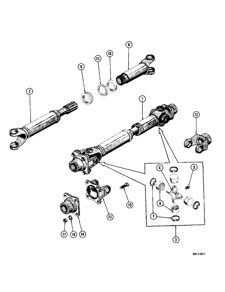 Схема запчастей Case 1000 - (102) - DRIVESHAFT AND UNIVERSAL JOINTS, TYPE II BLOOD BROS. (03) - TRANSMISSION