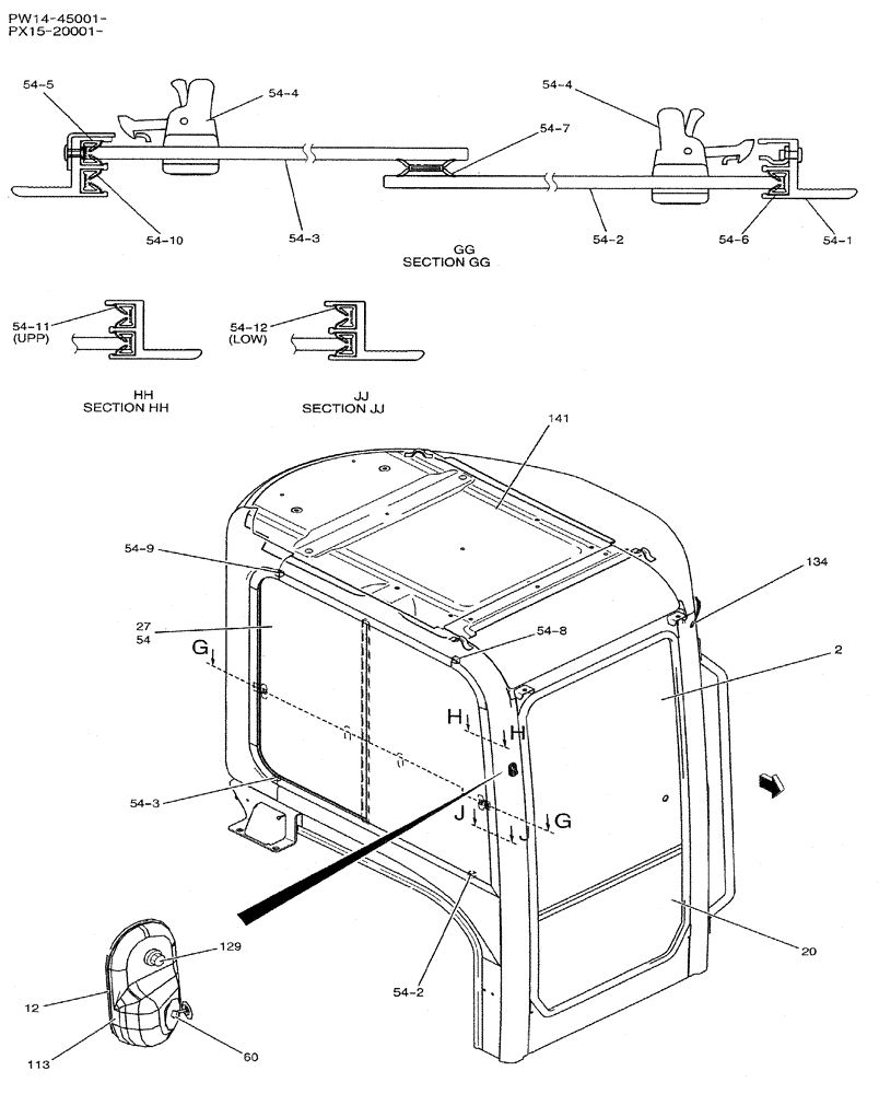 Схема запчастей Case CX31B - (05-015) - CAB ASSY (COOLER) , P/N PW50C00002F1 (90) - PLATFORM, CAB, BODYWORK AND DECALS