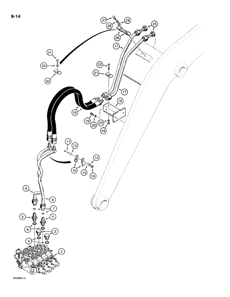 Схема запчастей Case 721 - (8-14) - AUXILIARY HYDRAULIC CIRCUIT, CONTROL VALVE TO CYLINDERS (08) - HYDRAULICS