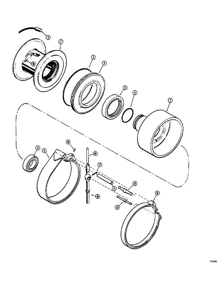 Схема запчастей Case 825 - (282) - GEARMATIC WINCH, CABLE DRUM AND BRAKE BANDS (05) - UPPERSTRUCTURE CHASSIS