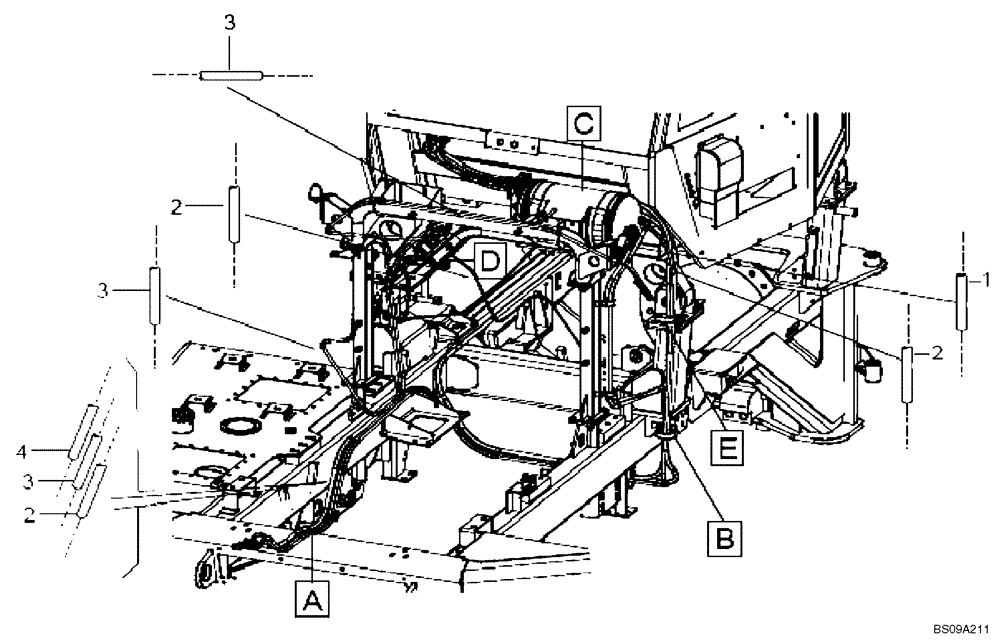 Схема запчастей Case 330B - (49A00001106[001]) - PNEUMATIC LINES, FRONT FRAME (P.I.N. HHD0330BN7PG57000 AND AFTER) (84188856) (09) - Implement / Hydraulics / Frame / Brakes