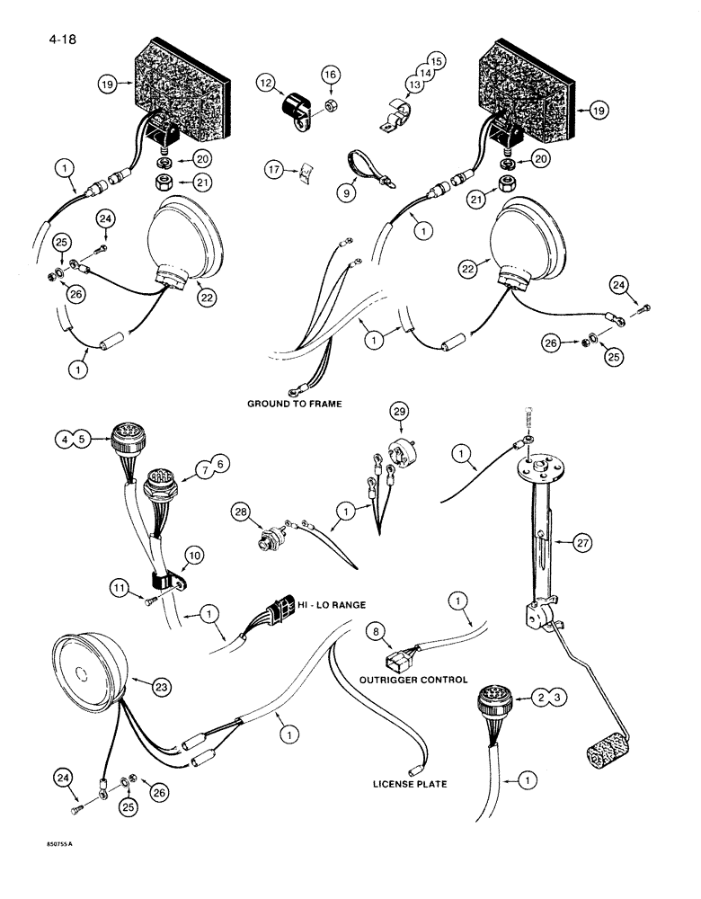 Схема запчастей Case 1085B - (4-018) - MAIN FRAME LOWER ELECTRICAL HARNESS (04) - ELECTRICAL SYSTEMS