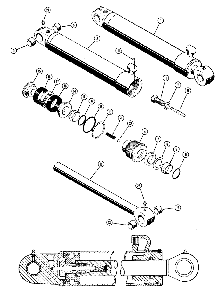 Схема запчастей Case 33 - (112) - D40414 & D42627 BOOM CYL 4"DIA SYL W/39-3/16 STROKE, W/SPLIT TYPE INNER & OUTER WIPERS 