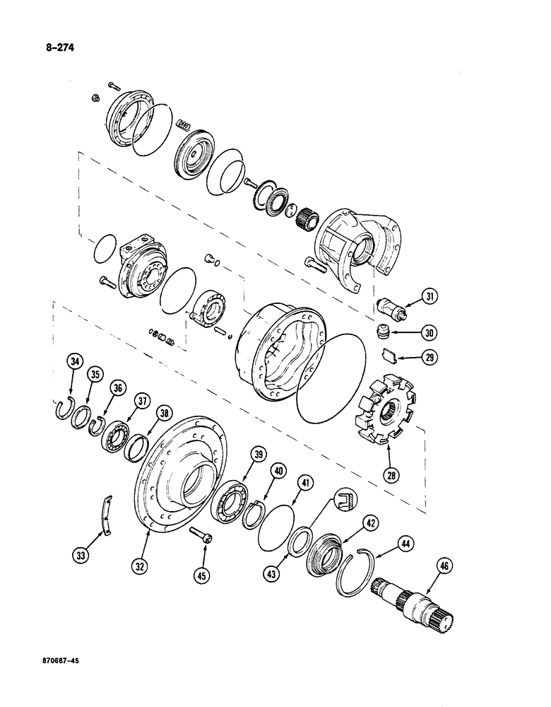 Схема запчастей Case 125B - (8-274) - SWING HYDRAULIC MOTOR, P.I.N. 74251 THROUGH 74963, 21801 THROUGH 21868, 26801 AND AFTER (08) - HYDRAULICS