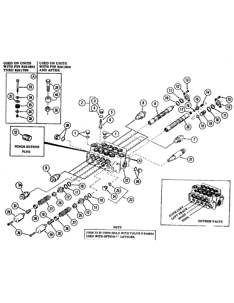 Схема запчастей Case 880B - (200) - 4-SPOOL MAIN CONTROL VALVE, (USED WITH HOIST, TOOL, LEFT TRACK AND AUX. CIRCUITS) (07) - HYDRAULIC SYSTEM