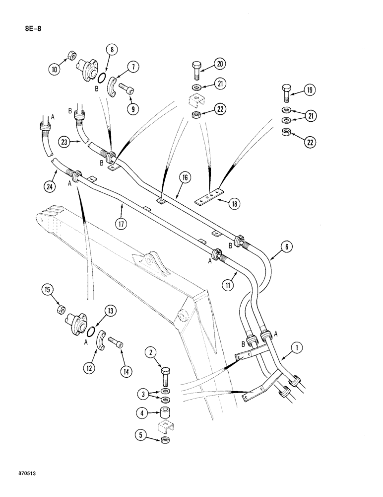 Схема запчастей Case 688 - (8E-08) - HYDRAULIC HAMMER CIRCUIT, TUBES AT BOOM (08) - HYDRAULICS