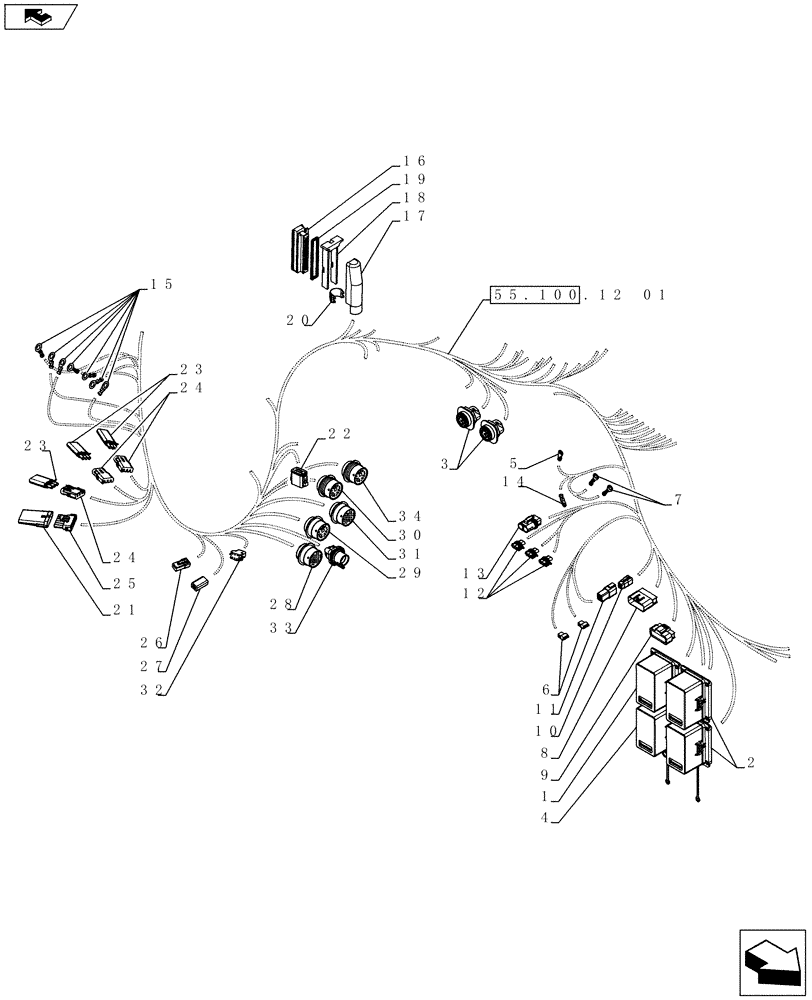 Схема запчастей Case 821F - (55.100.12[02]) - HARNESS, MAIN CAB (55) - ELECTRICAL SYSTEMS