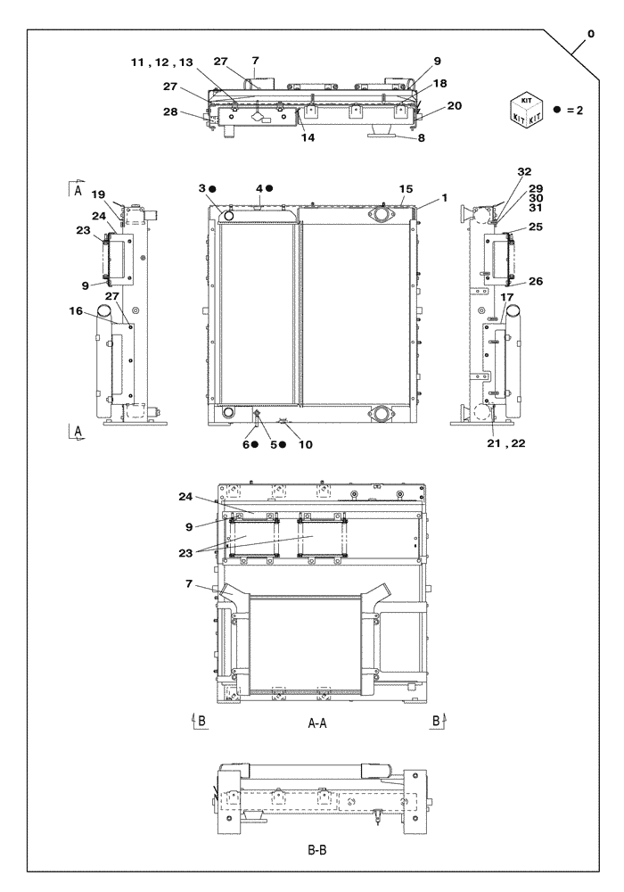 Схема запчастей Case CX350C - (02-004[05]) - RADIATOR ASSY (02) - ENGINE