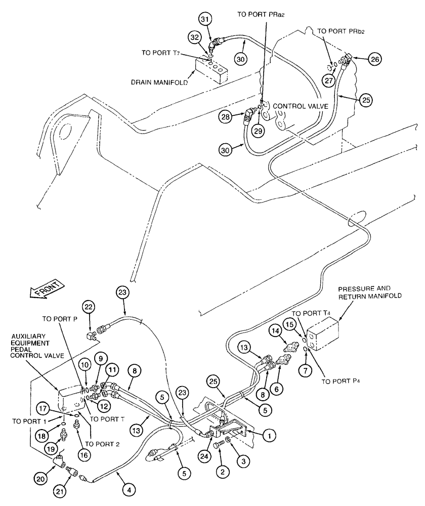 Схема запчастей Case 9050B - (8-112) - SINGLE ACTION AUXILIARY EQUIPMENT OPTION, PILOT CONTROL LINES, CONTROL SIGNAL AND RELIEF LINES (08) - HYDRAULICS