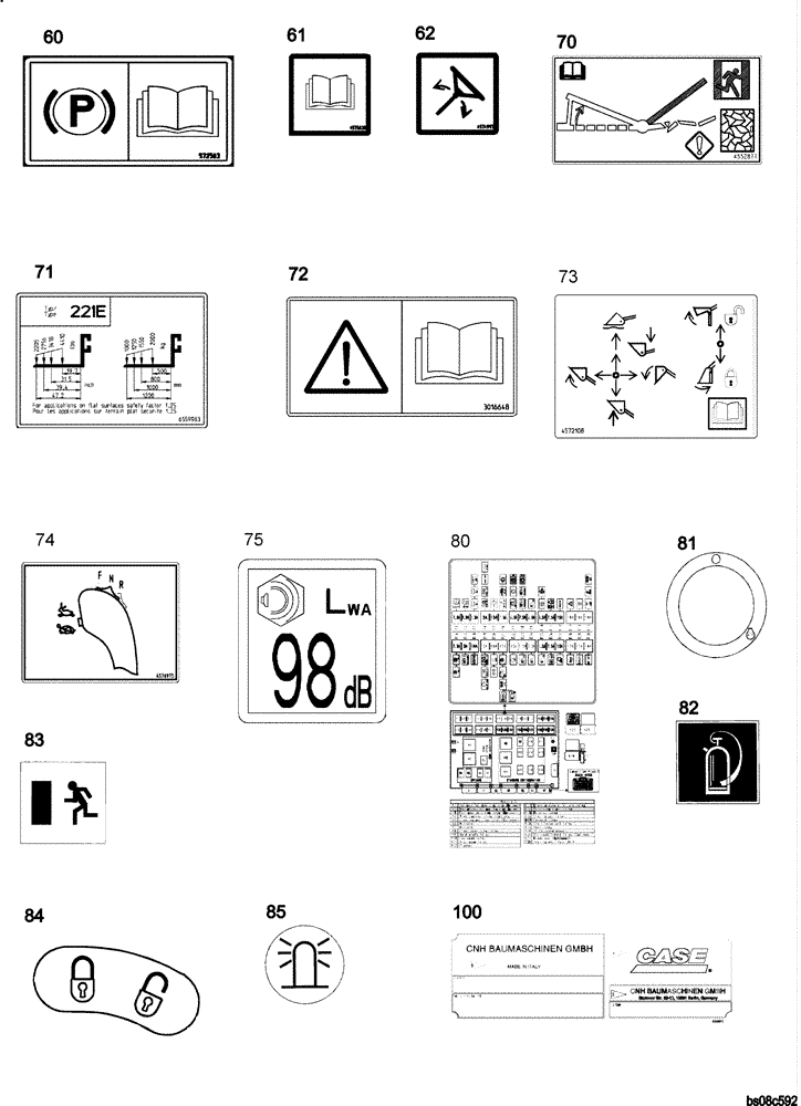 Схема запчастей Case 221E - (91.015[6559866000]) - DECALS CASE (EUROPE) HTS 2 OF 2 (90) - PLATFORM, CAB, BODYWORK AND DECALS