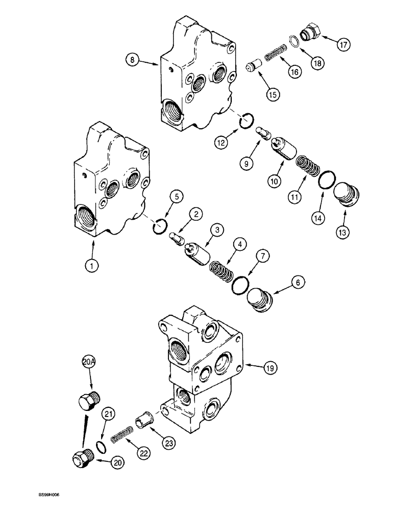 Схема запчастей Case 570LXT - (8-094) - BACKHOE CONTROL VALVE, INLET AND OUTLET SECTIONS, OUTLET SECTION (08) - HYDRAULICS