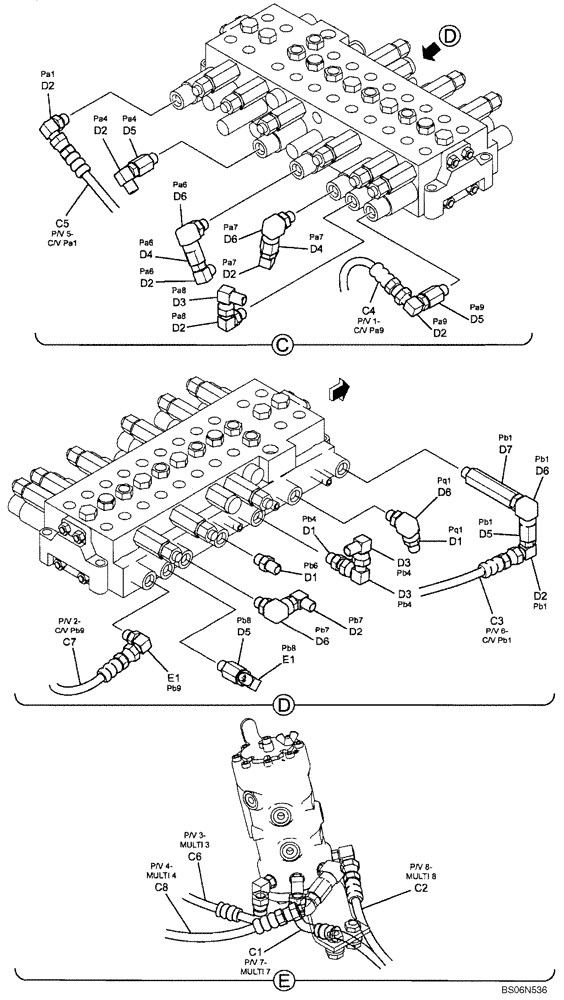 Схема запчастей Case CX17B - (01-030[01]) - HYDRAULICS - REMOTE CONTROL LINES AT VALVE (PU06H00020F1, 15F1, 21F1) (35) - HYDRAULIC SYSTEMS